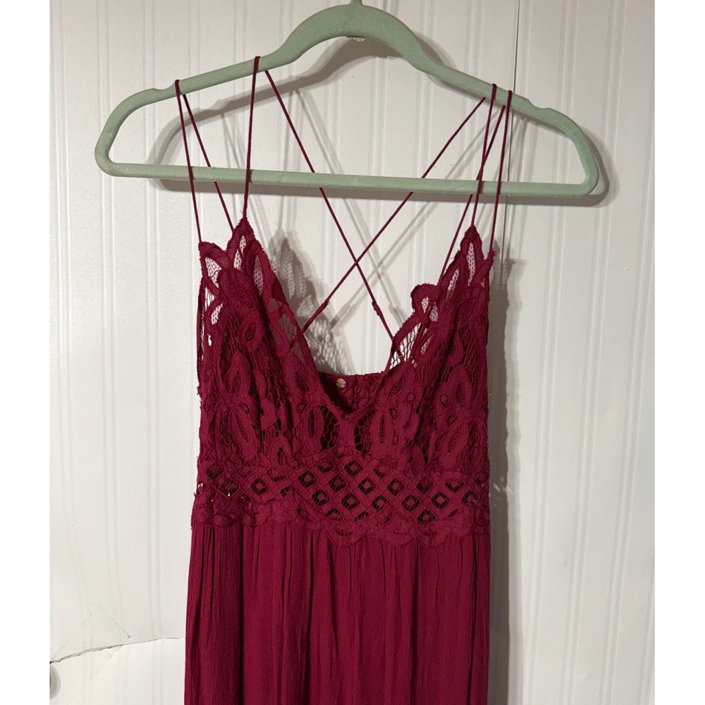 Free People FP One Adella Maxi Dress Burgundy Lace Boho Ruffle - Picture 3 of 8